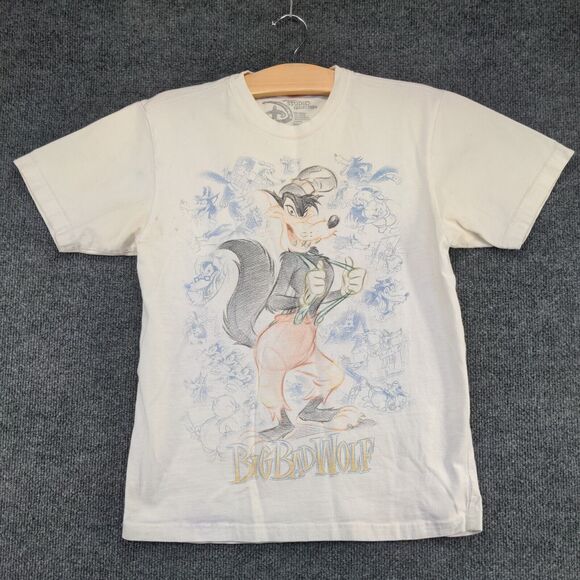 Disney Studio Collection Men's Big Bad Wolf T-Shirt White Small Crew Neck - Picture 2 of 16